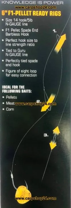 Guru 6" F1-PELLET READY RIGS BARBLESS - 5 Opties -Hengels Verkoop Guru 6 F1 Pellet Ready Rigs 15cm Onderlijnen min