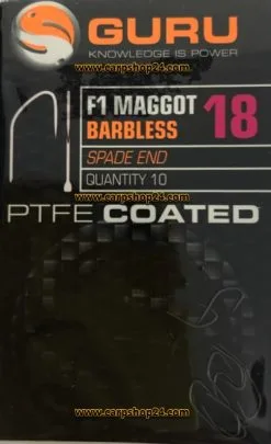 Guru F1 MAGGOT BARBLESS SPADE END -Hengels Verkoop Guru F1 Maggot Barbless Spade End Haak 18 GF1M18 min