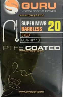Guru SUPER MWG BARBLESS EYED - 6 Opties -Hengels Verkoop Guru Super MWG Barbless Eyed Weerhaakloos Haak 20 GSMW20 min