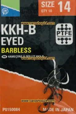 Preston KKH-B EYED BARBLESS -Hengels Verkoop Preston KKH B Barbless Haaken Weerhaakloos Oog Nr 14 P0150084 min