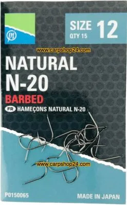 Preston NATURAL N-20 BARBED -Hengels Verkoop Preston Natural N 20 Barbed Haaken Weerhaak Bled 1 Nr 12 P0150065 min
