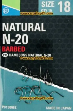 Preston NATURAL N-20 BARBED -Hengels Verkoop Preston Natural N 20 Barbed Haaken Weerhaak Bled nr 18 P0150062 min