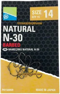Preston NATURAL N-30 BARBED - 5 Opties 9 Preston NATURAL N-30 BARBED - 5 Opties -Hengels Verkoop Preston Natural N 30 Barbed Haaken Weerhaak Bled Nr 14 P0150069 min