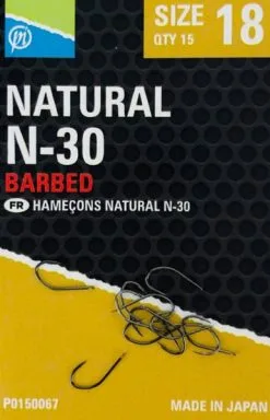 Preston NATURAL N-30 BARBED - 5 Opties 11 Preston NATURAL N-30 BARBED - 5 Opties -Hengels Verkoop Preston Natural N 30 Barbed Haaken Weerhaak Bled Nr 18 P0150067 min