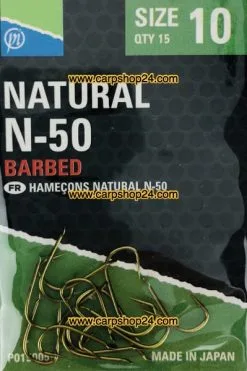 Preston NATURAL N-50 BARBED SIZE 6 -Hengels Verkoop Preston Natural N 50 Barbed Haaken Weerhaak Bled Nr 10 P0150059 min