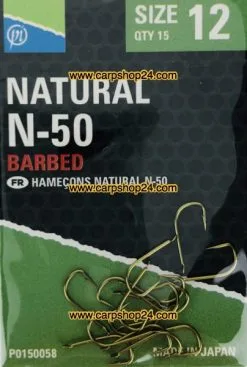 Preston NATURAL N-50 BARBED SIZE 6 -Hengels Verkoop Preston Natural N 50 Barbed Haaken Weerhaak Bled Nr 12 P0150058 min