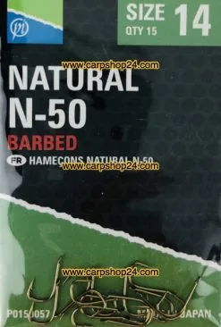 Preston NATURAL N-50 BARBED SIZE 6 -Hengels Verkoop Preston Natural N 50 Barbed Haaken Weerhaak Bled Nr 14 P0150057 min