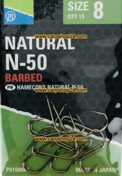 Preston NATURAL N-50 BARBED SIZE 6 -Hengels Verkoop Preston Natural N 50 Barbed Haaken Weerhaak Bled Nr 8 P0150060 min