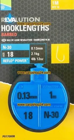 Preston REVALUTION HOOKLENGTHS BARBED 1m N-30 & N-50 - 8 Opties 13 Preston REVALUTION HOOKLENGTHS BARBED 1m N-30 & N-50 - 8 Opties -Hengels Verkoop Preston Revalution Hooklengths 1m Onderlijnen Weerhaak N 30 Haak 18 013mm P0170008 min