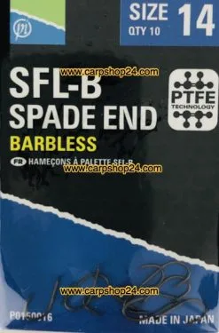 Preston SFL-B SPADE END BARBLESS 11 Preston SFL-B SPADE END BARBLESS -Hengels Verkoop Preston SFL B Spade End Barbless Haaken Weerhaakloos Bled Nr 14 P0150016 min