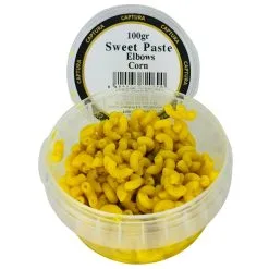 Carpshop24 MACARONI / SWEET PASTE ELBOWS 100g - COLORED & FLAVOURED -Hengels Verkoop captura baits sweet paste elbows corn min
